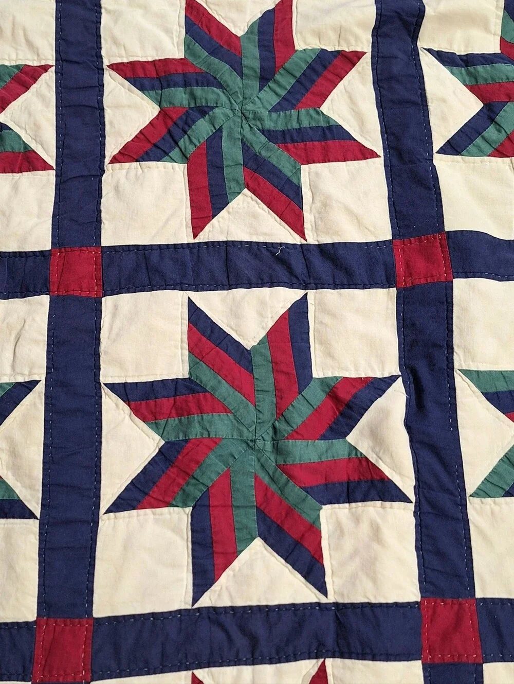 Handmade Vintage "LeMoyne Star or Blazing Star" Patriotic Quilt, 80 X 80 - Picture 5 of 13